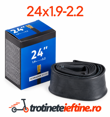 Piese - Cameră aer bicicletă 24 x 1.90-2.20 cu valvă Schrader 33 mm