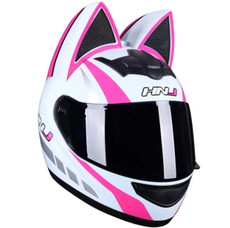 Accesorii - Cască integrală alb-roz cu vizieră fumurie și design modern