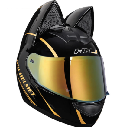 Accesorii - Cască integrală negru-auriu cu vizieră oglindă și finisaj sport