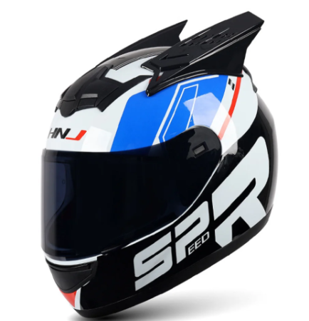 Accesorii - Cască integrală sport alb-negru-albastru cu vizieră închisă