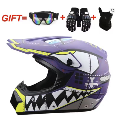 Accesorii - Cască Moto Cross Full Face Mov + Ochelari + Mănuși + Balaclavă CADOU | Enduro ATV Motocross