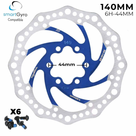 Piese - Disc de frana 140mm albastru, dintat, 6 gauri - 44mm, pentru trotinete Smartgyro / Kugoo