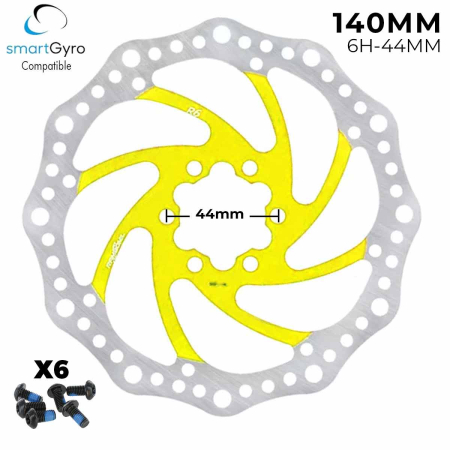 Piese - Disc de frana 140mm galben, dintat, 6 gauri - 44mm, pentru trotinete Smartgyro / Kugoo