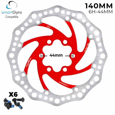Piese - Disc de frana 140mm rosu, dintat, 6 gauri - 44mm, pentru trotinete Smartgyro / Kugoo