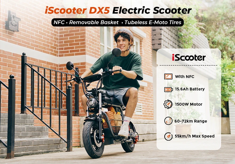 iScooter DX5 – Scuter Electric 1500W, Baterie 48V 15.6Ah, Roți 15”, Autonomie 72 km, Viteză 55 km/h, Suspensie Hidraulică [15]