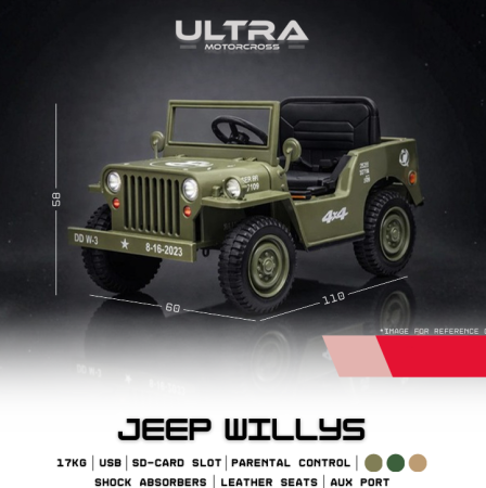 Vehicule Copii - Mașinuță Electrică Jeep Willys 12V 2x25W Militar