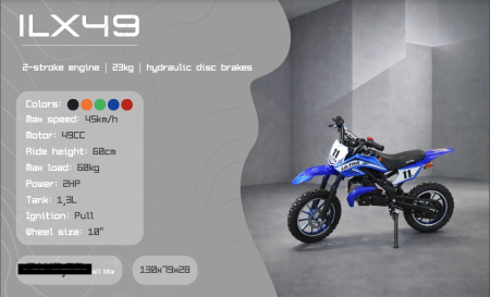 Motociclete Copii - Motocicletă copii ILX49 Crosser 49cc 45km/h 10 inch