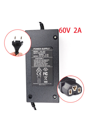 Încărcătoare - Încărcător 60V 2A pentru baterii Li-Ion, compatibil CityCoco, Harley și alte trotinete sau scutere electrice. Ieșire 67.2V, protecții integrate, încărcare sigură și oprire automată.