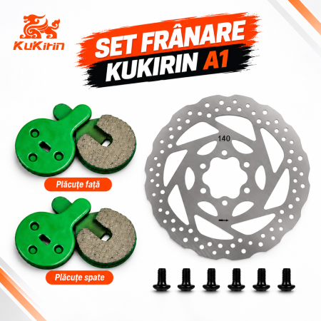 Pliere, pasadores & tije - Set Frână KuKirin A1 – 2 Seturi Plăcuțe Față + Spate + Disc Frână 140 mm