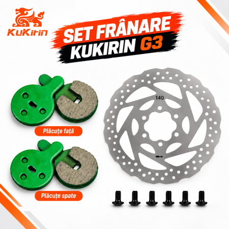 Pliere, pasadores & tije - Set Frână KuKirin G3 – 2 Seturi Plăcuțe Față + Spate + Disc 140 mm