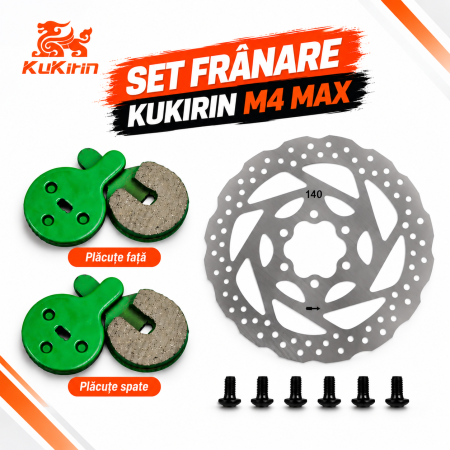 Pliere, pasadores & tije - Set Frână KuKirin M4 Max – 2 Seturi Plăcuțe Față + Spate + Disc 140 mm