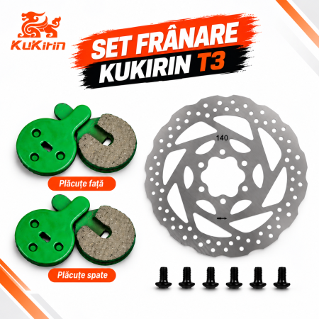 Pliere, pasadores & tije - Set Frână KuKirin T3 – 2 Seturi Plăcuțe Față + Spate + Disc 140 mm