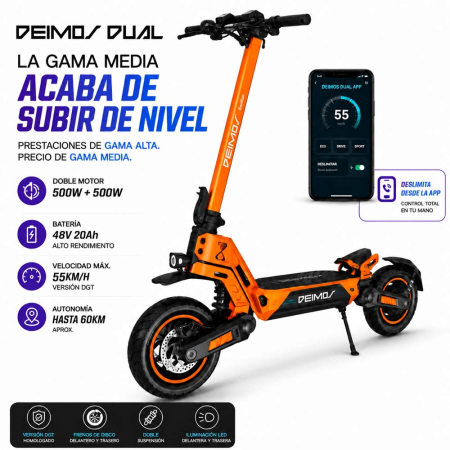 Trotinete 18-20Ah - Trotineta electrica Ecoxtrem Deimos Dual DGT 2x500W 48V 20Ah Portocaliu