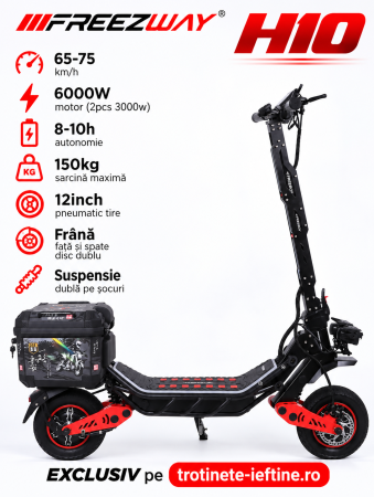 Trotinete 18–20Ah - Trotinetă electrică off-road 6000W (2x3000W), baterie 60V 28Ah, viteză până la 75 km/h, autonomie 70 km, suspensie dublă, roți CST 12”