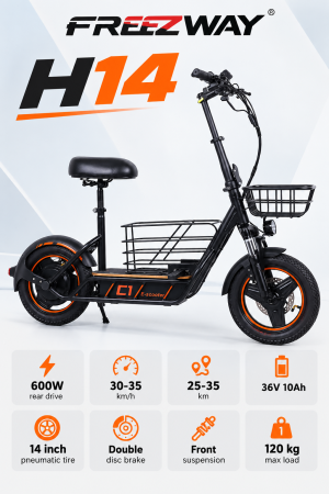 Trotinete usoare - Trotinetă Electrică H14 600W cu Roți Pneumatice 14 Inch și Coș Frontal