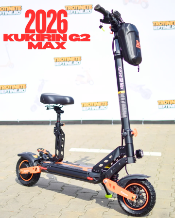 Trotinetă electrică KuKirin G2 MAX, Anvelope off-road pneumatice de 10*2.75 inch, Motor fără perii de 1000W, Viteză maximă 55 km/h, Acumulator 48V 20Ah, Autonomie 80 km