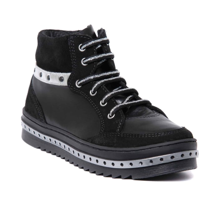 Ghete din piele pentru fete Kidda negru&argintiu [3]