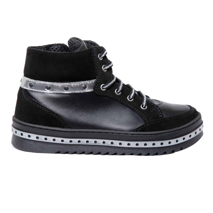 Ghete din piele pentru fete Kidda negru&argintiu [4]