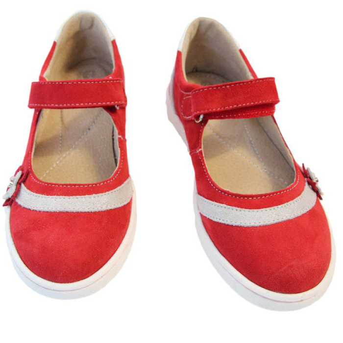 Pantofi fete piele rosii Tino cu floricele [1]