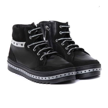 Incaltaminte sport - Ghete din piele pentru fete Kidda negru&argintiu