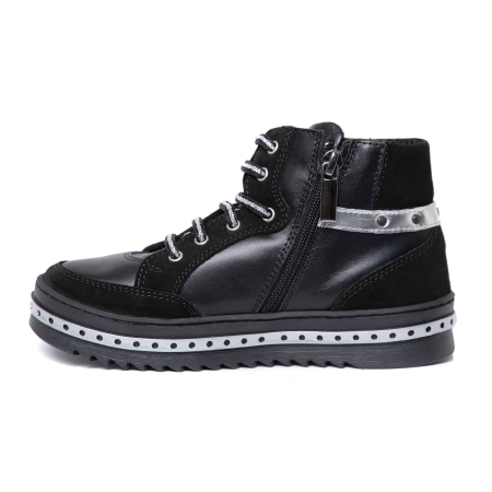 Ghete din piele pentru fete Kidda negru&argintiu [4]