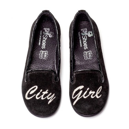 Pantofi balerini fete PJ Shoes Angel Negru Argintiu
