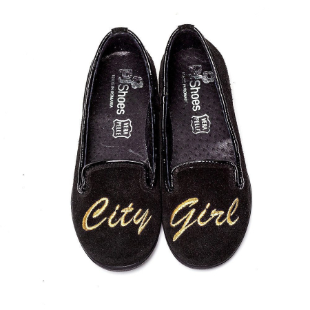 Pantofi balerini fete PJ Shoes Angel Negru Auriu