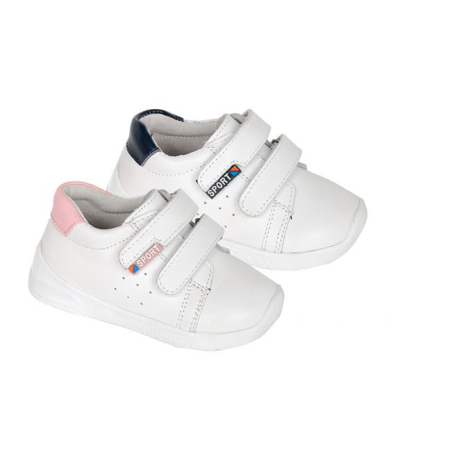 Incaltaminte sport - Pantofi Copii Sport cu Scai din Piele Naturala Alb