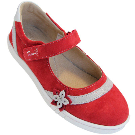Pantofi fete piele rosii Tino cu floricele [2]