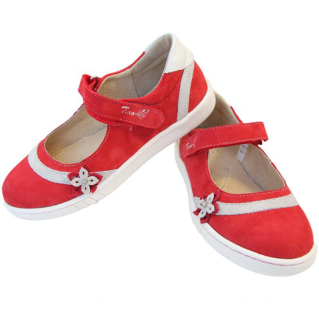 Pantofi fete piele rosii Tino cu floricele [1]