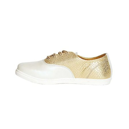 Pantofi fete piele Taggy PJ Shoes alb cu auriu [2]