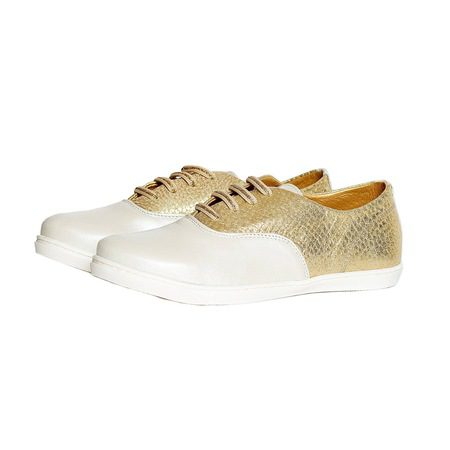 Pantofi fete piele Taggy PJ Shoes alb cu auriu [1]