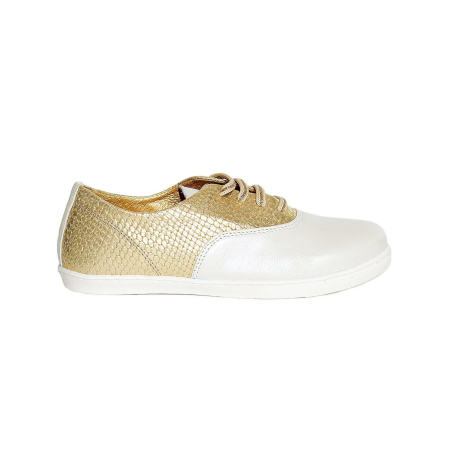 Incaltaminte sport - Pantofi fete piele Taggy PJ Shoes alb cu auriu