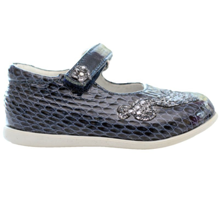 Pantofi fetite piele blu cu inimioare argintii