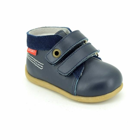 Pantofi Baieti - Pantofiori copii din piele naturala bleumarin/gri/roz