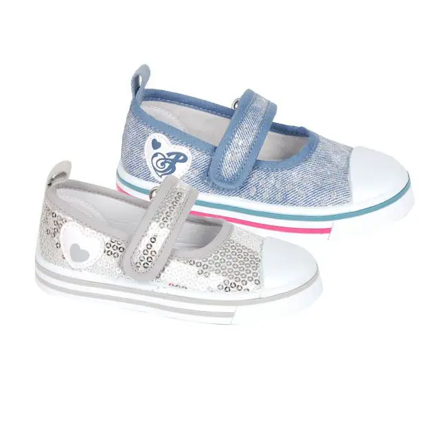 Incaltaminte sport - Tenisi fete din material textil argintiu/jeans