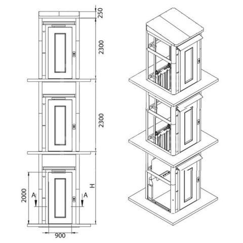 Lift tip ascensor P+2 / 3 opriri, interior / exterior, pentru persoane cu dizabilitati | TRS-901-D-SCR-600, actionare cu surub melcat [1]
