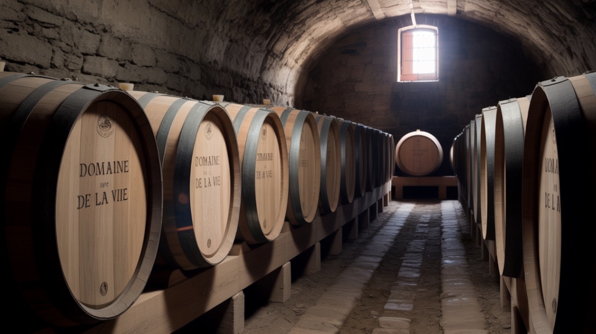 Etapele producerii vinului de casa╠å cu sau fa╠åra╠å zaha╠år (butoaie cu vin depozitate intr-o crama)