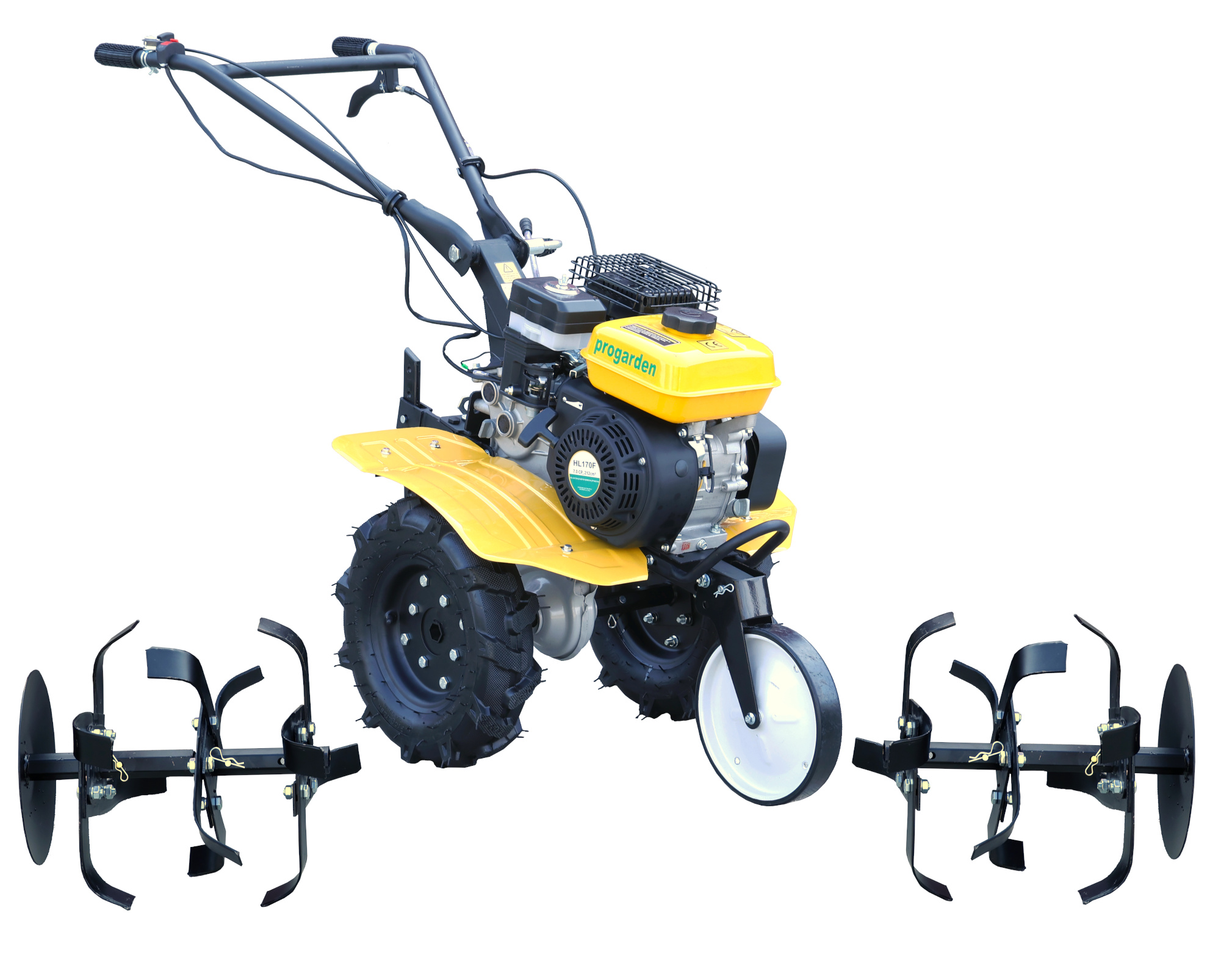 ProGARDEN Campo 703 motocultor 7CP, 2+1 trepte, roti 4.00-8, 2+1 freze, benzina, curele, transmisie aluminiu [2]