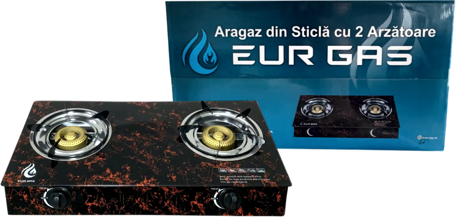 Arzatoare & pirostrii gaz - Aragaz din Sticla EurGas cu 2 Arzatoare