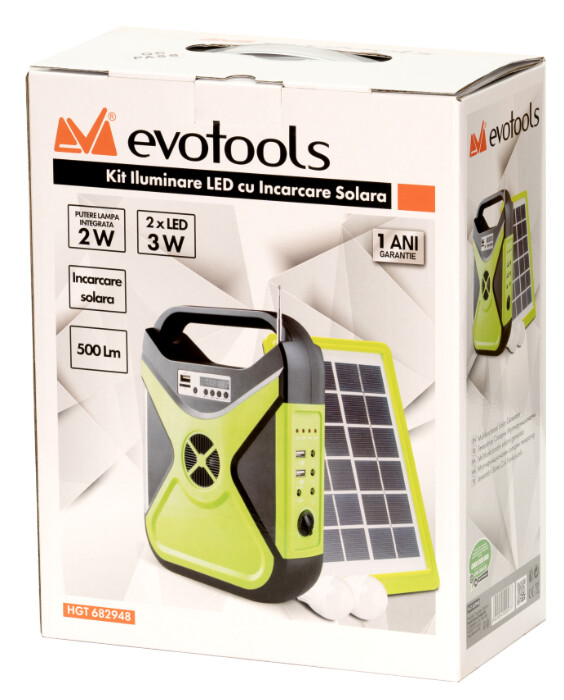 Kit Iluminare LED cu Incarcare Solara 2 Becuri, Radio si Port USB [1]