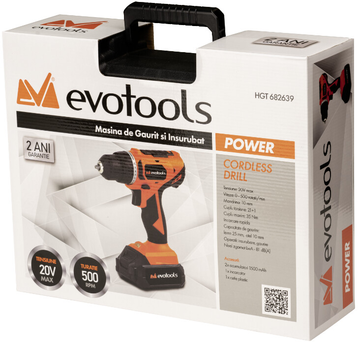 Masina de Gaurit si Insurubat cu 2 Acumulatori si Incarcator MAX 20V POWER Evotools [1]