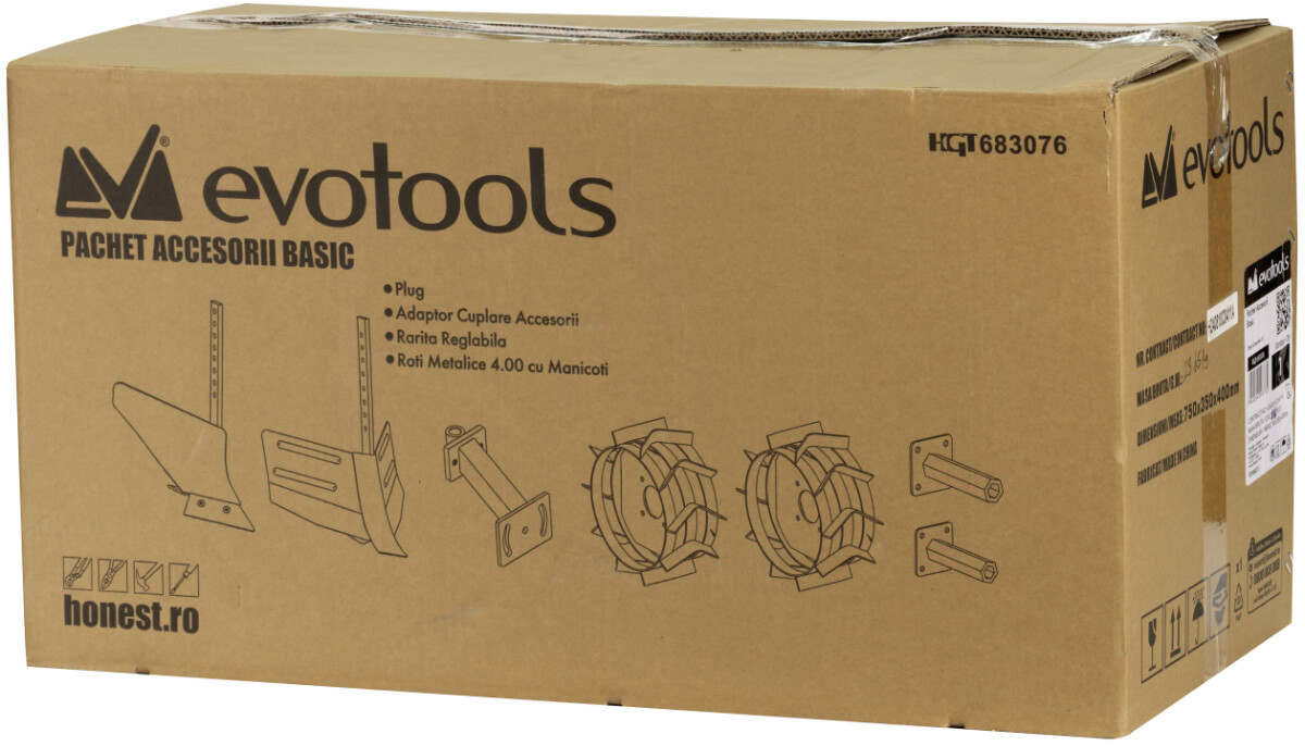 Pachet Accesorii Basic Motosapa/Motocultor (Plug, Adaptor Cuplare Accesorii, Rarita Reglabila, Roti Metalice 4.00 cu Manicoti) [1]