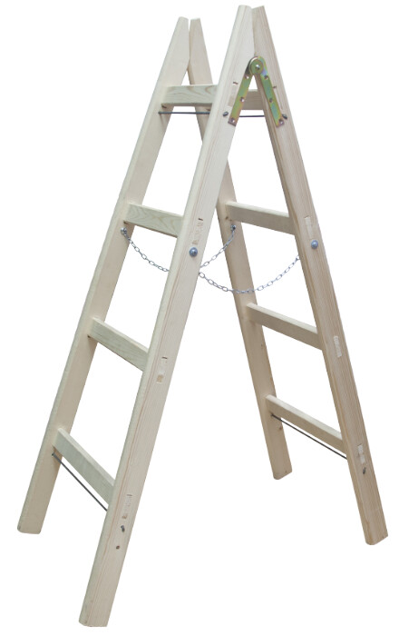 Scari, platforme si schele - Scara Lemn Dubla cu Lant - Inaltime Totala [Ht[cm] - Inaltime Totala] cm Nr. trepte 3