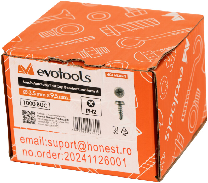 Surub Autoforant cu Cap Bombat Cruciform EvoTools [1]