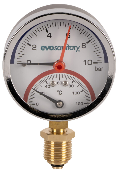 Accesorii instalati incalzire & ventilatie - Termomanometru Radial cu Supapa de Retentie Evosanitary