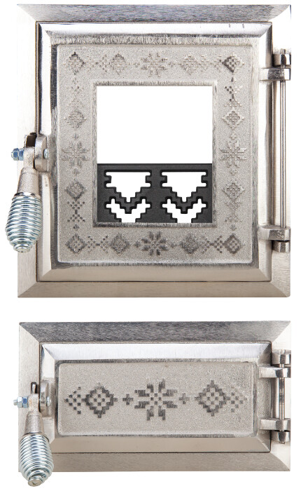 Usi pentru sobe - Usa Soba cu Geam + Cenusar Motive Romanesti Nichelata