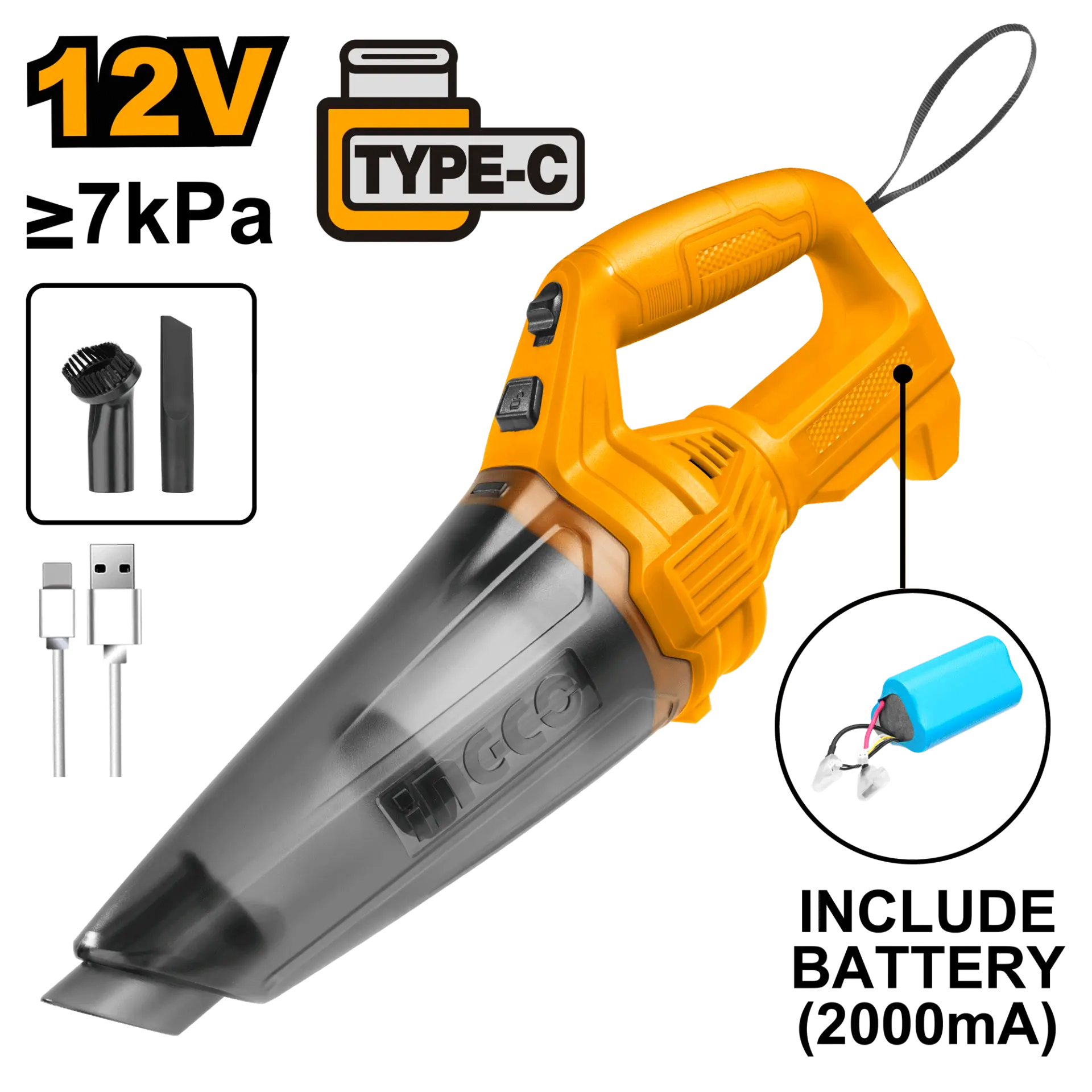 Aspirator de Mana 12 V 0.5l Baterie Incorporata Incarcare Type C [1]