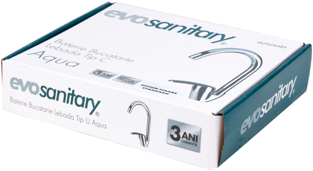 Baterie Aqua Bucatarie Lebada Tip U - Lungime baterie 135 mm Inaltime levier 70 mm Inaltime utila 195 mm Inaltime totala 265 mm [5]