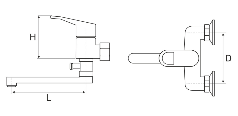 Baterie Aqua Cada Pipa Lunga - Lungime baterie 230 mm Inaltime levier 95 mm Distanta conexiuni 147 +/- 15 mm [2]